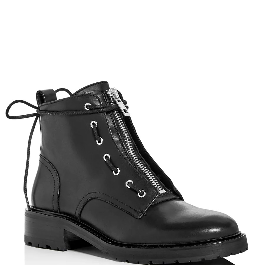 Rag & Bone Black Cannon Combat Boot Leather Front-Zip Ankle Boots For Women
